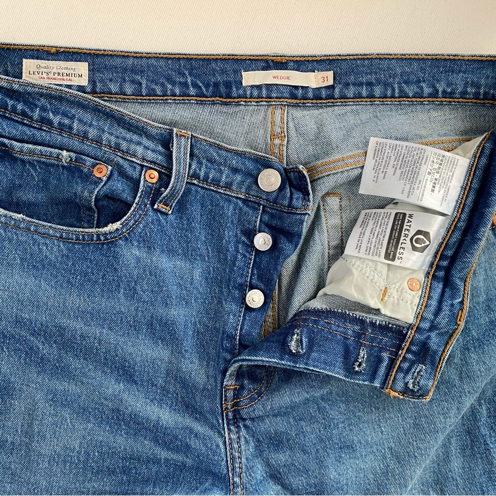 Waterless high waisted wedgie straight leg button-fly